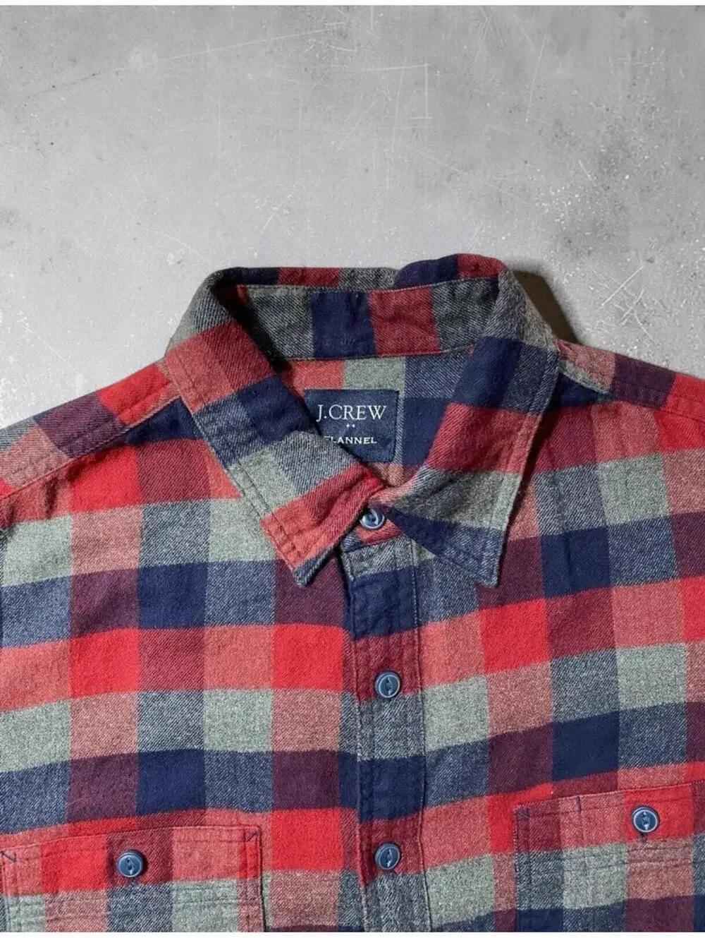 J. Crew Mens Flannel Shirt L Regular Plaid Red Navy Green Cotton Casual Pocket